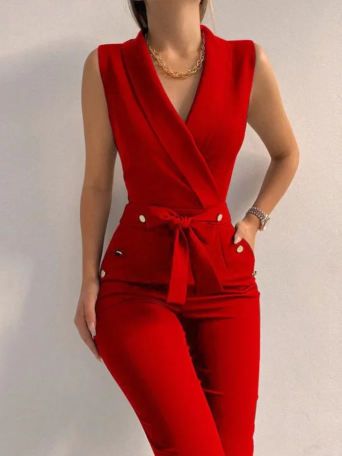Eleganter ärmelloser Damen-Jumpsuit mit Wickelausschnitt