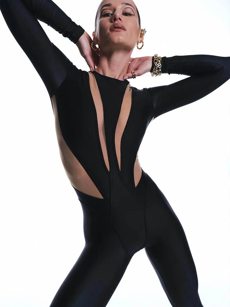 Damen Jumpsuit mit Ausschnitten und langen Ärmeln