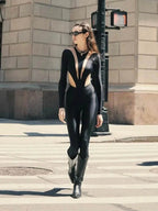 Damen Jumpsuit mit Ausschnitten und langen Ärmeln