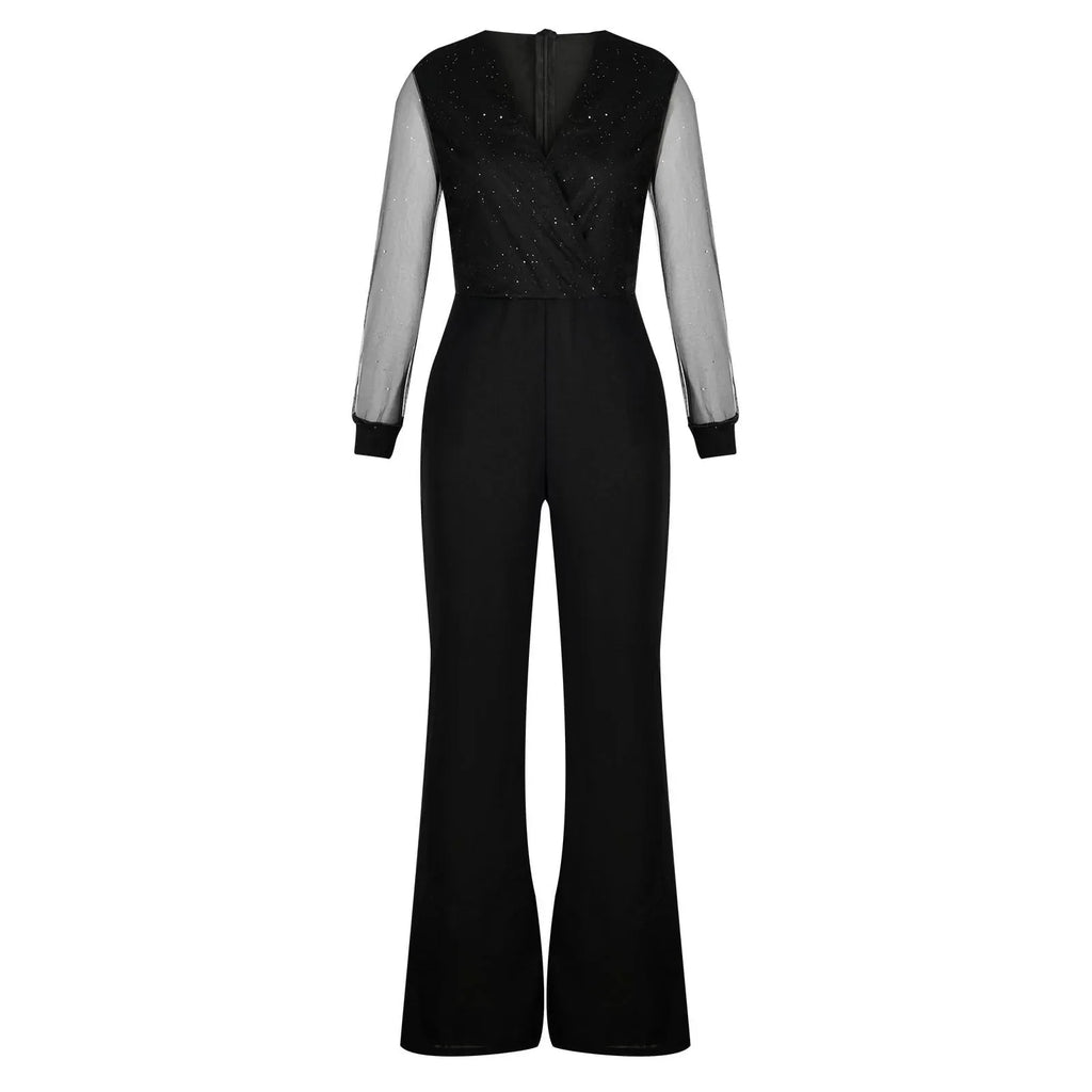 Eleganter Damen-Jumpsuit mit weitem Bein und Spitzenoberteil