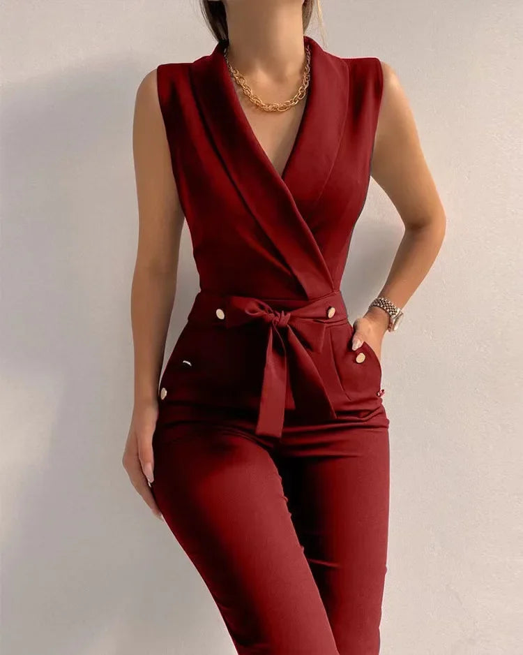 Eleganter ärmelloser Damen-Jumpsuit mit Wickelausschnitt