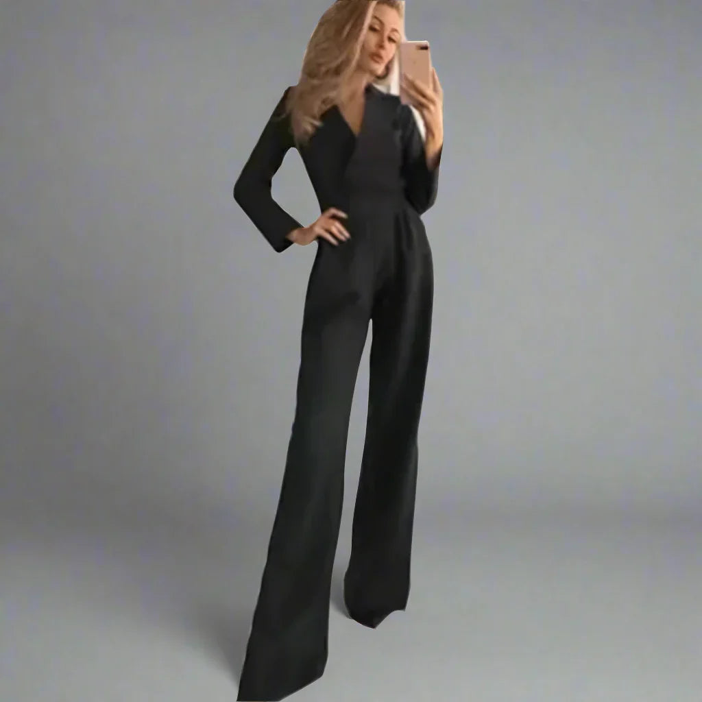 Eleganter Damen-Jumpsuit mit weitem Bein und Kragen