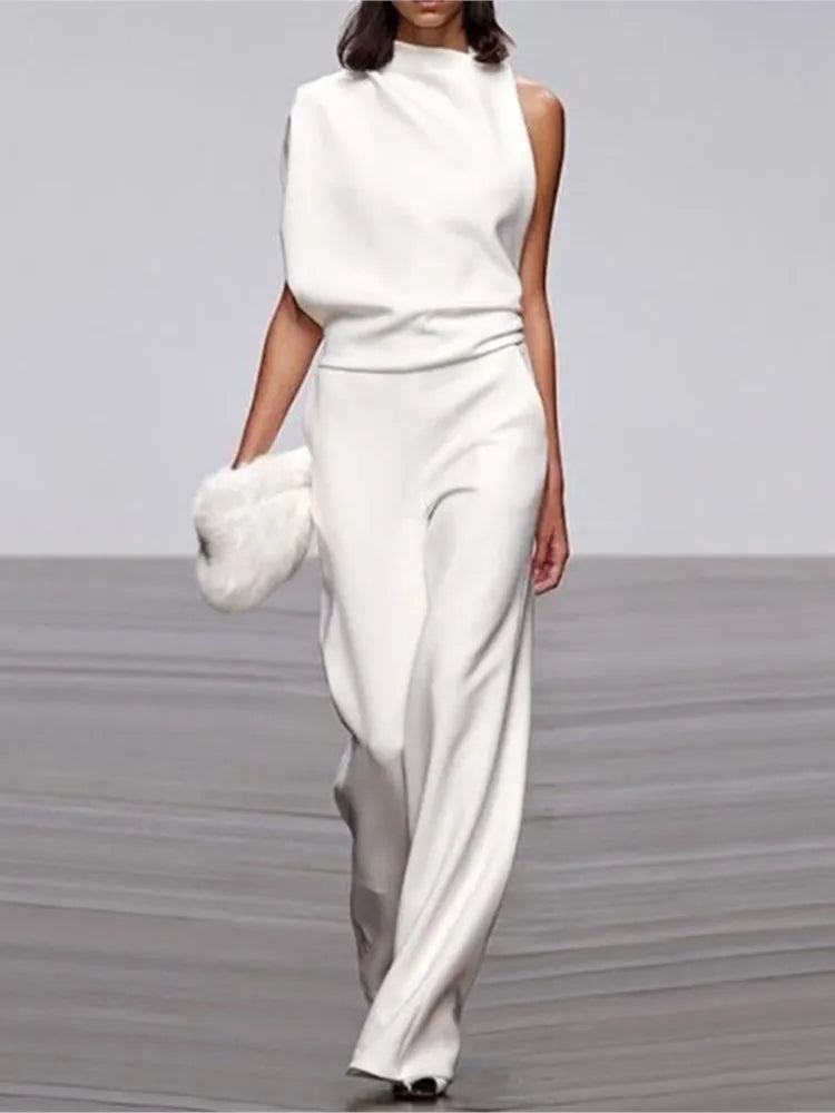 Eleganter Damen-Jumpsuit mit One-Shoulder-Oberteil und weitem Bein