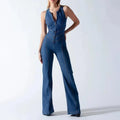 Damen-Jeans-Jumpsuit figurbetont mit Rückenausschnitt und ausgestelltem Bein