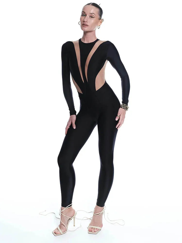 Damen Jumpsuit mit Ausschnitten und langen Ärmeln