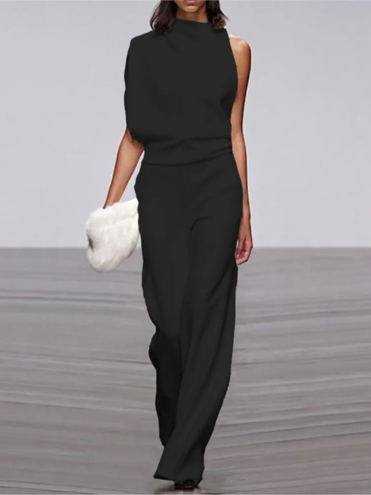 Eleganter Damen-Jumpsuit mit One-Shoulder-Oberteil und weitem Bein